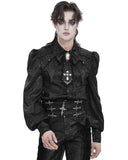 Devil Fashion Mens Gothic Aristocrat Jacquard Cravat Batwing Collar Dress Shirt - Black