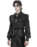 Devil Fashion Mens Gothic Aristocrat Jacquard Cravat Batwing Collar Dress Shirt - Black