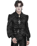 Devil Fashion Mens Gothic Aristocrat Jacquard Cravat Batwing Collar Dress Shirt - Black