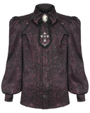 Devil Fashion Mens Gothic Aristocrat Jacquard Cravat Batwing Collar Dress Shirt - Red