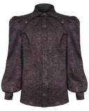 Devil Fashion Mens Gothic Aristocrat Jacquard Cravat Batwing Collar Dress Shirt - Red
