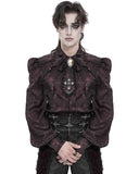 Devil Fashion Mens Gothic Aristocrat Jacquard Cravat Batwing Collar Dress Shirt - Red