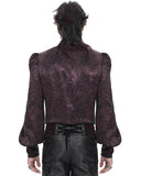 Devil Fashion Mens Gothic Aristocrat Jacquard Cravat Batwing Collar Dress Shirt - Red