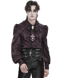 Devil Fashion Mens Gothic Aristocrat Jacquard Cravat Batwing Collar Dress Shirt - Red