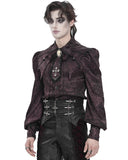 Devil Fashion Mens Gothic Aristocrat Jacquard Cravat Batwing Collar Dress Shirt - Red