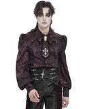 Devil Fashion Mens Gothic Aristocrat Jacquard Cravat Batwing Collar Dress Shirt - Red