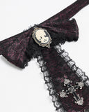 Devil Fashion Mens Gothic Aristocrat Jacquard Cravat Batwing Collar Dress Shirt - Red