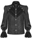 Devil Fashion Mens Gothic Crucifix Floral Jacquard & Lace Dress Shirt - Black