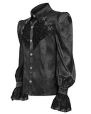 Devil Fashion Mens Gothic Crucifix Floral Jacquard & Lace Dress Shirt - Black