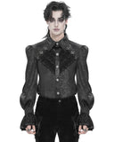 Devil Fashion Mens Gothic Crucifix Floral Jacquard & Lace Dress Shirt - Black