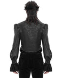 Devil Fashion Mens Gothic Crucifix Floral Jacquard & Lace Dress Shirt - Black