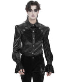 Devil Fashion Mens Gothic Crucifix Floral Jacquard & Lace Dress Shirt - Black