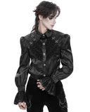 Devil Fashion Mens Gothic Crucifix Floral Jacquard & Lace Dress Shirt - Black