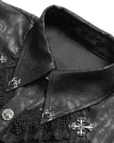 Devil Fashion Mens Gothic Crucifix Floral Jacquard & Lace Dress Shirt - Black
