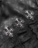 Devil Fashion Mens Gothic Crucifix Floral Jacquard & Lace Dress Shirt - Black