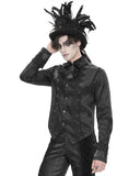 Devil Fashion Mens Gothic Split Tails Jacquard & Lace Shirt & Bowtie - Black