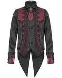 Devil Fashion Mens Gothic Split Tails Jacquard & Lace Shirt & Bowtie - Black & Red