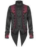 Devil Fashion Mens Gothic Split Tails Jacquard & Lace Shirt & Bowtie - Black & Red