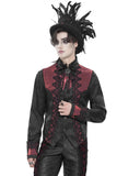 Devil Fashion Mens Gothic Split Tails Jacquard & Lace Shirt & Bowtie - Black & Red