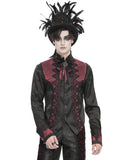 Devil Fashion Mens Gothic Split Tails Jacquard & Lace Shirt & Bowtie - Black & Red