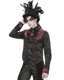 Devil Fashion Mens Gothic Split Tails Jacquard & Lace Shirt & Bowtie - Black & Red