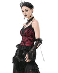 Dark In Love Womens Elegant Gothic Flocked Ivy Cami Corset Top - Red & Black
