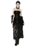 Dark In Love Womens Long Baroque Gothic Velvet & Lace Applique Evening Prom Dress