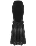 Eva Lady Dark Devore Baroque Gothic Velvet Chained Mermaid Skirt - Black