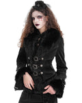 Devil Fashion Womens Gothic Punk Chained Fur Trim Velvet Winter Jacket