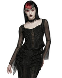 Punk Rave Womens Elegant Gothic Velvet & Mesh Lace Applique Blouse Top