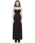 Punk Rave Daily Life Long Gothic Lace Applique Maxi Dress - Red & Black Gradient