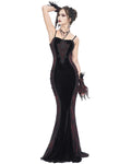 Eva Lady Dark Devore Gothic Velvet & Lace Mermaid Dress - Black & Red