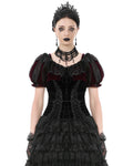 Dark In Love Womens Gothic Velvet & Lace Short Sleeve Bolero Shrug - Red & Black