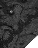 Devil Fashion Mens Regency Gothic Paisley Velvet Waistcoat Vest - Black