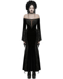 Punk Rave Womens Long Gothic Off Shoulder Maxi Dress With Devore Velvet Contrasts