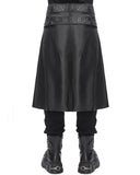 Devil Fashion Mens Dark Gothic Punk Chains Faux Leather Split Kilt Skirt