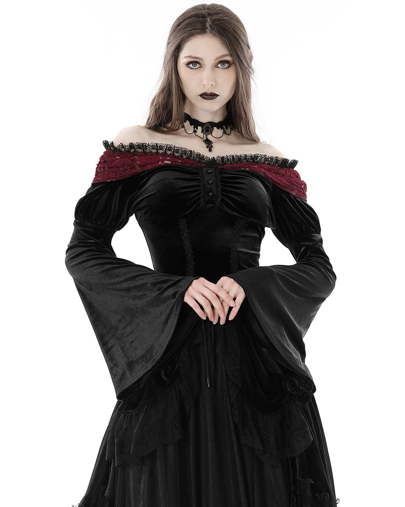 Dark In Love Womens Gothic Courtesan Vampire Velvet & Off Shoulder Top – Violent Delights
