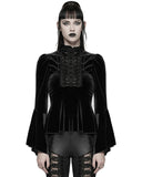 Punk Rave Womens Elegant Gothic Velvet & Pleated Lace Blouse Top