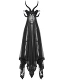 Punk Rave Womens Dark Gothic Beaded Demon Horns 2-Piece Mesh Veil