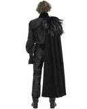 Devil Fashion Mens Gothic Rayvyn Feathered One-Shoulder Cloak Cape - Black & Red