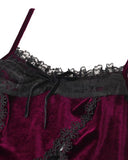 Dark In Love Womens Dark Gothic Vampire Velvet Cami Corset Top - Red & Black