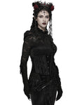 Punk Rave Womens Baroque Gothic Rose Embroidered Velvet Cincher Corset - Black