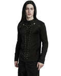 Punk Rave Mens Dark Punk Lace-Up Mesh Inset Top - Black