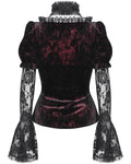 Eva Lady Womens Elegant Victorian Gothic Ruched Velvet & Lace Blouse Top