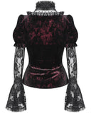Eva Lady Womens Elegant Victorian Gothic Ruched Velvet & Lace Blouse Top