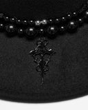 Punk Rave Daily Life Womens Gothic Beaded Wide Brim Fedora Hat - Black & Red