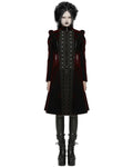 Punk Rave Womens Gothic Velvet Embellished Mid Length Military Coat - Red