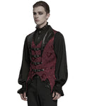 Punk Rave Mens Dark Victorian Gothic Damask Jacquard Waistcoat Vest - Red