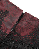 Devil Fashion Womens Long Gothic Jacquard & Lace Bustle Maxi Skirt - Red & Black