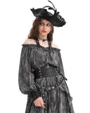 Devil Fashion Womens Victorian Steampunk Off Shoulder Halter Top - Grey & Black